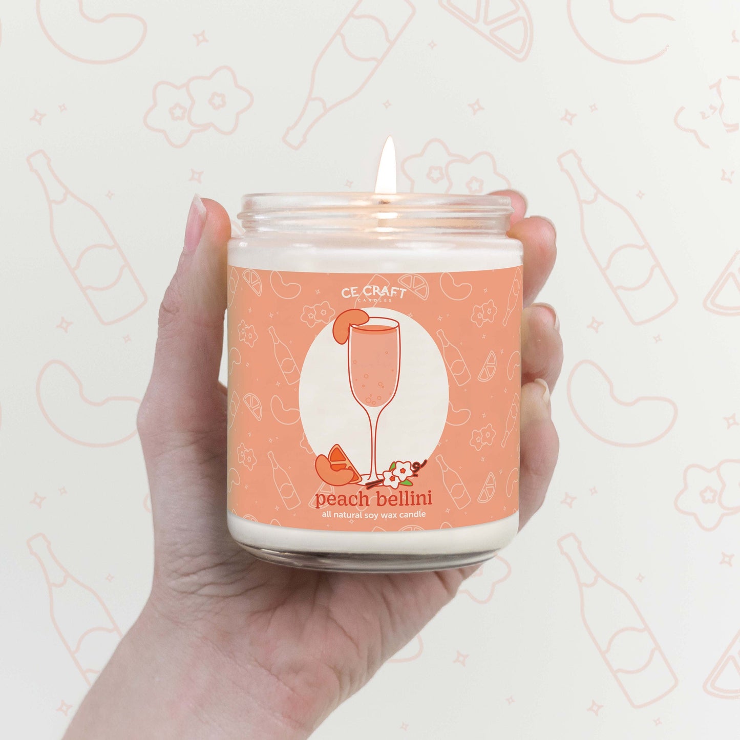 Peach Bellini Cocktail Inspired Scented Candle C & E Craft Co