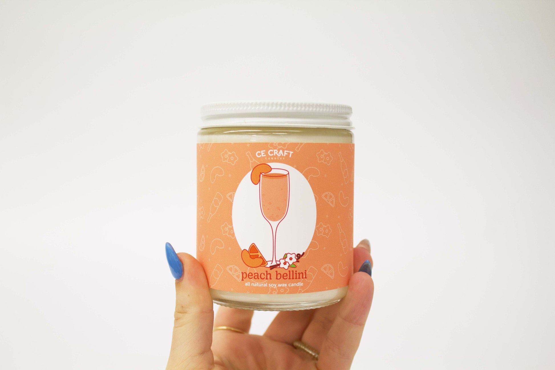 Peach Bellini Cocktail Inspired Scented Candle C & E Craft Co 