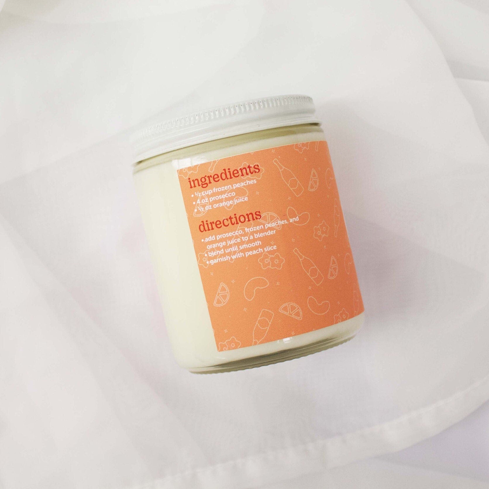 Peach Bellini Cocktail Inspired Scented Candle C & E Craft Co 
